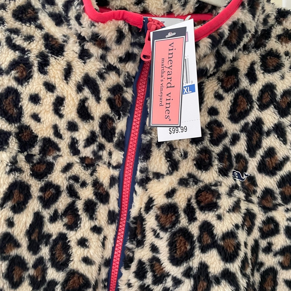Vineyard Vines- H2F Teddy Fleece Quarter zip! Leopard Print- new- women’s XL- - Picture 3 of 7